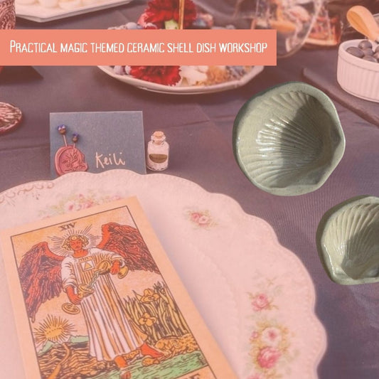 Oct. 11th: Practical Magic Ceramic Shell Workshop w/ Drinks + Food +Tarot Reading + Witchy Vibes!