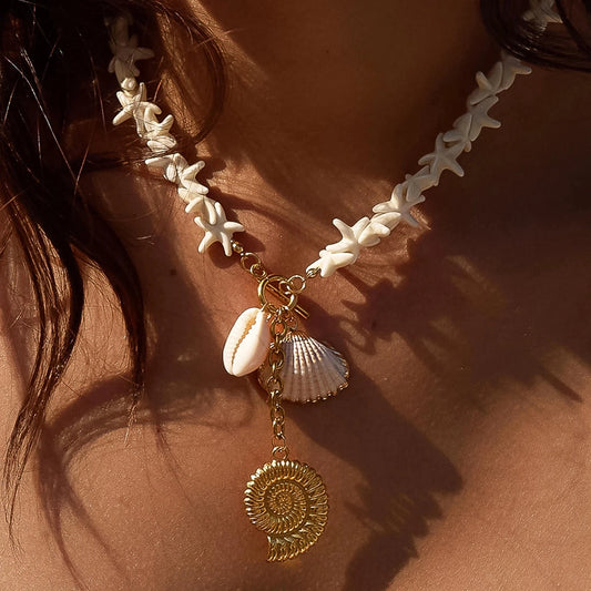 Shell Charm Wrap Necklace